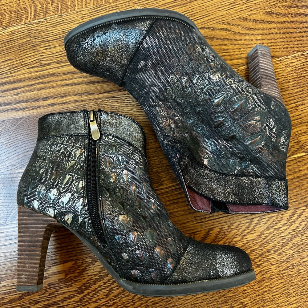 SPRING STEP L’Artiste Eleni Metallic Boot Ankle Booties Leather Western 37 - Picture 5 of 13